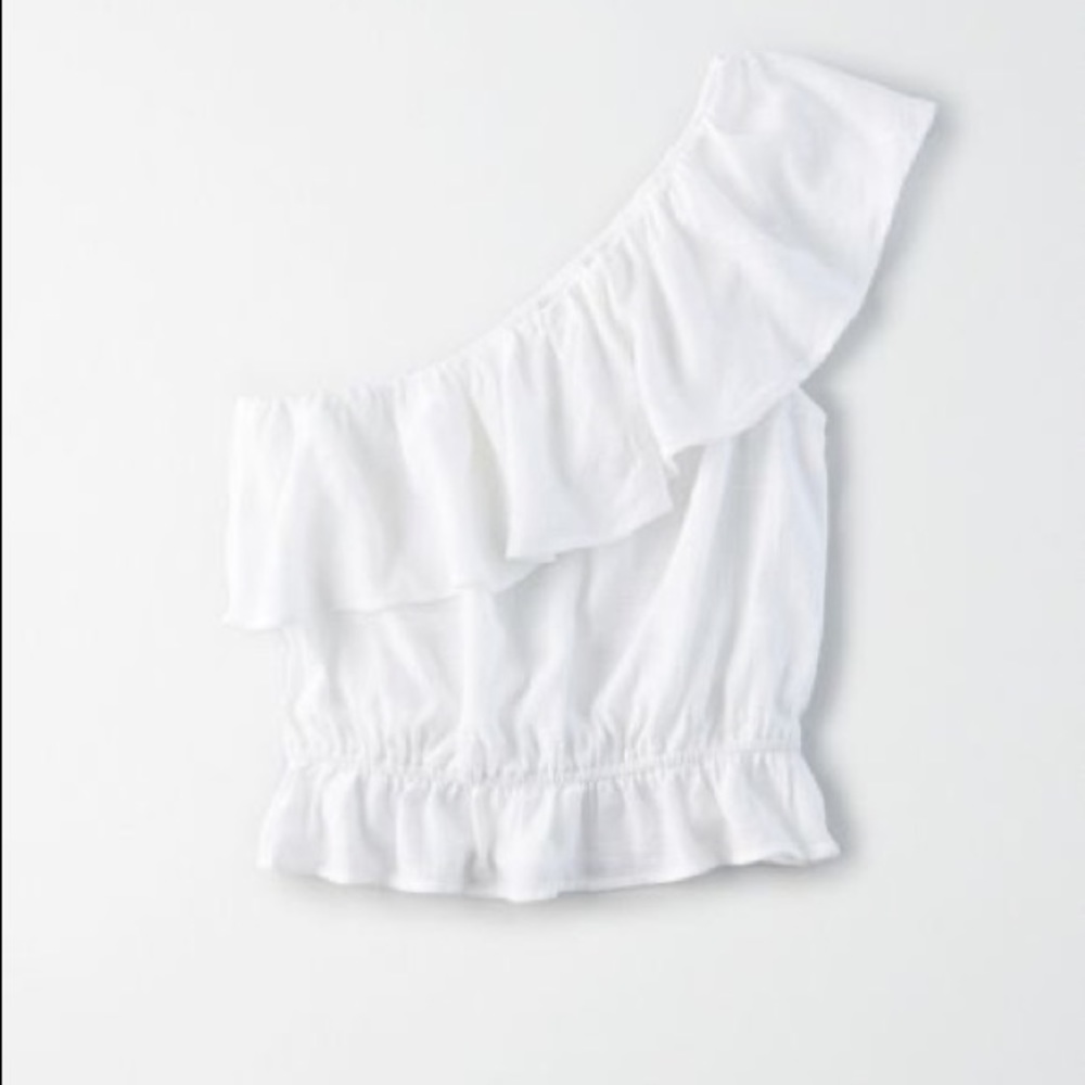 American Eagle Flirty one shoulder white crop top